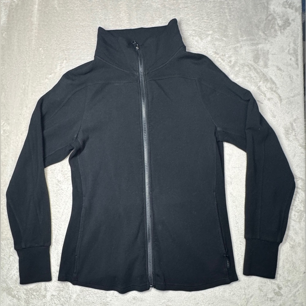 Varley Women’s Black Full Zip Mock Neck Ribbed Sides Athletic Jacket Size Large